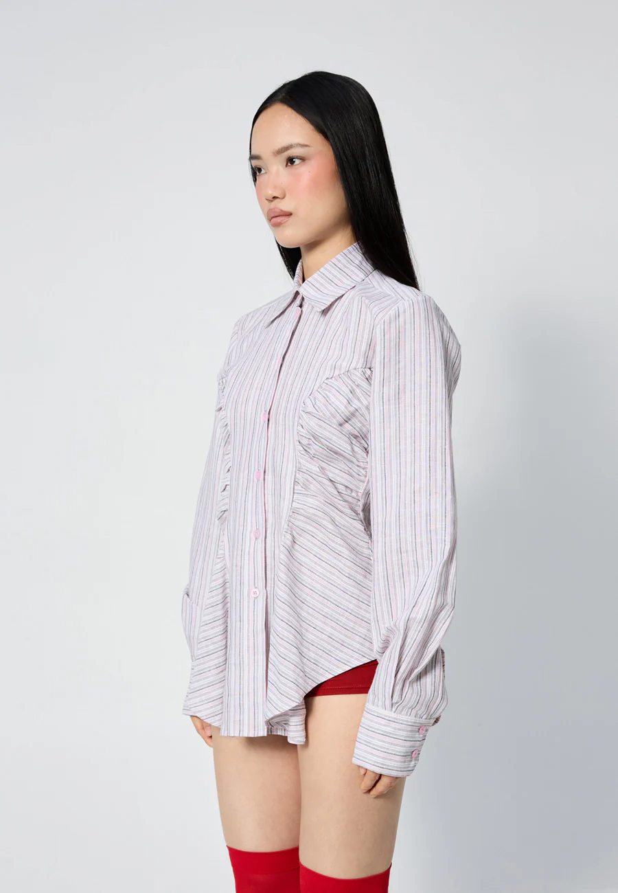 Arthur Ruffle Blouse Pink Stripe - Image 3