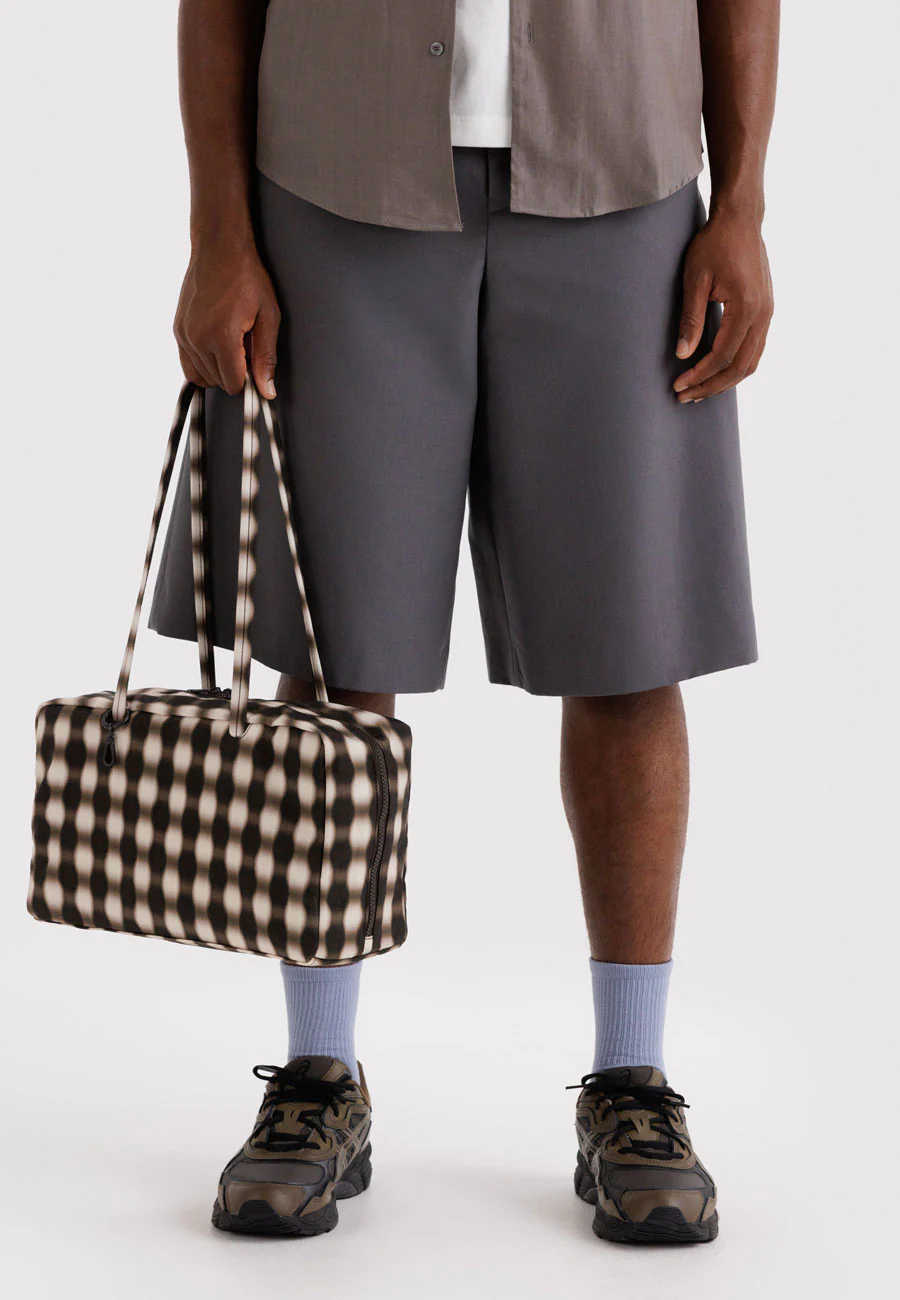 Baggu Medium Nylon Bowler Bag Blurred Gingham Brown - Image 4