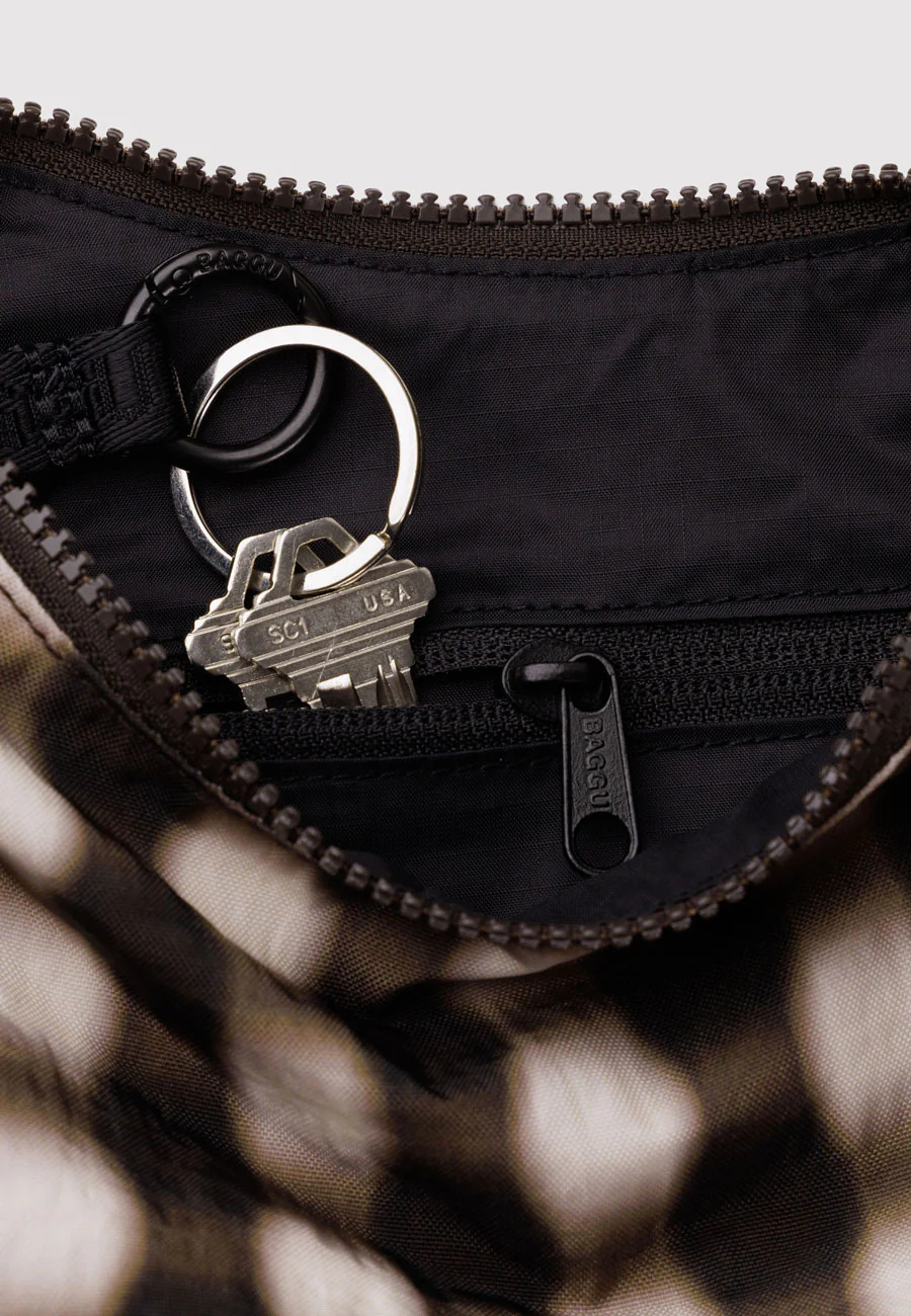 Baggu Small Nylon Crescent Bag Blurred Gingham Brown - Image 3