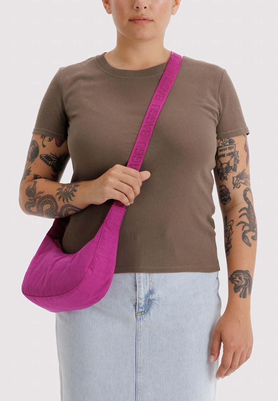 Baggu Small Nylon Crescent Bag Deep Fuchsia - Image 2