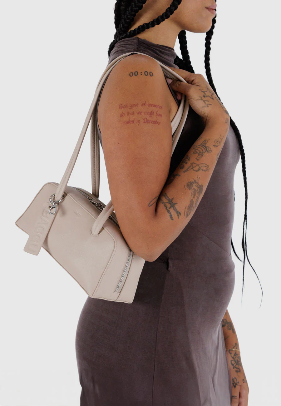 Baggu Small Recycled Leather Bowler Bag Stone - Image 2