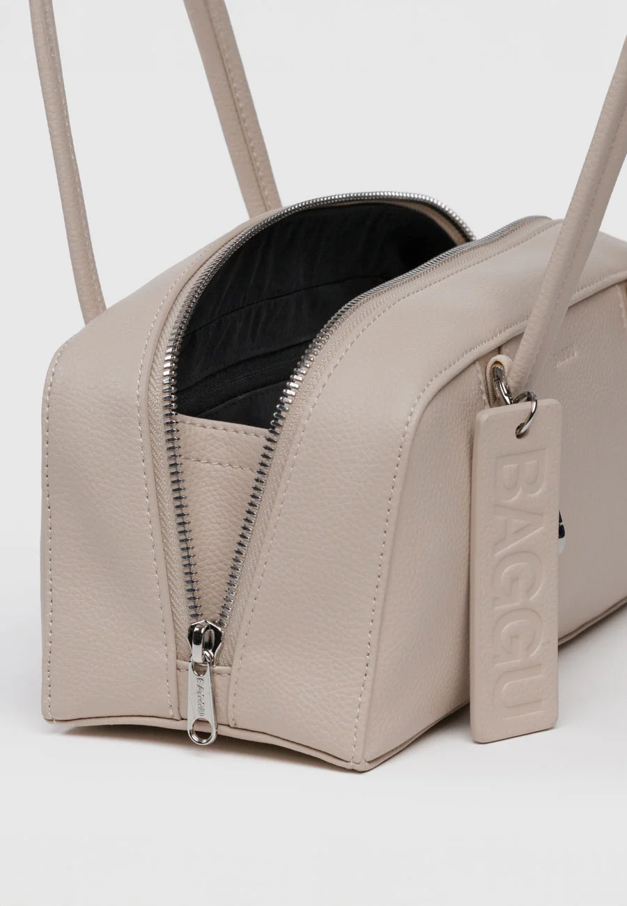Baggu Small Recycled Leather Bowler Bag Stone - Image 3