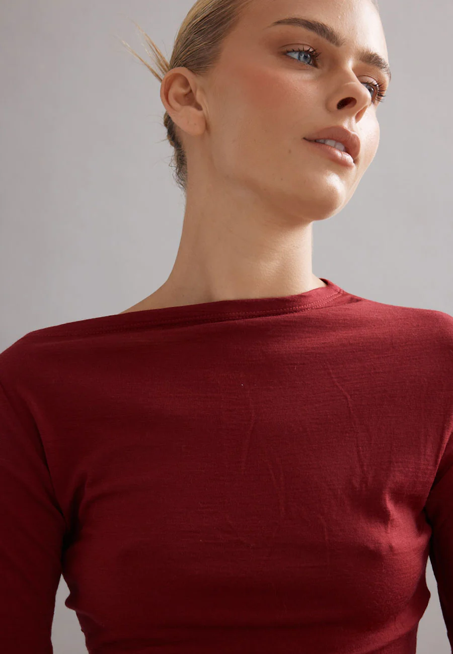 Caitlin Crisp Beau Merino Knit Top Maroon - Image 4