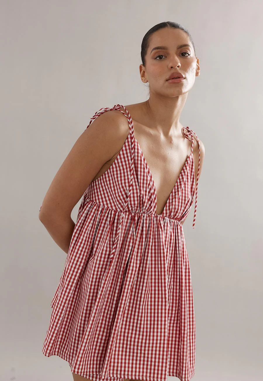 Caitlin Crisp Esther Top Red Gingham - Image 4
