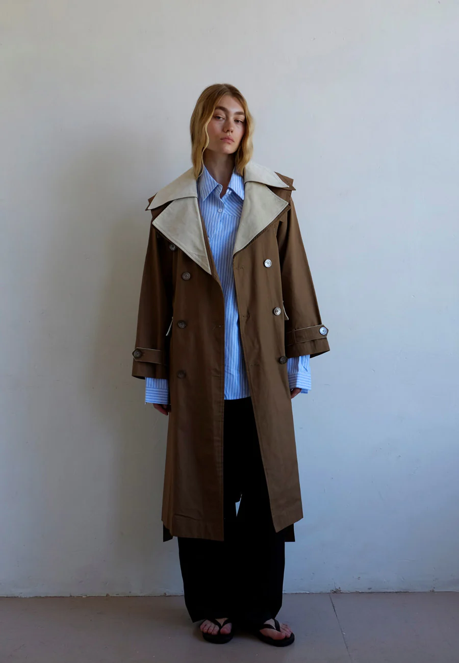 Commonplace Essentials Double Layer Trench Cream/Tan - Image 4