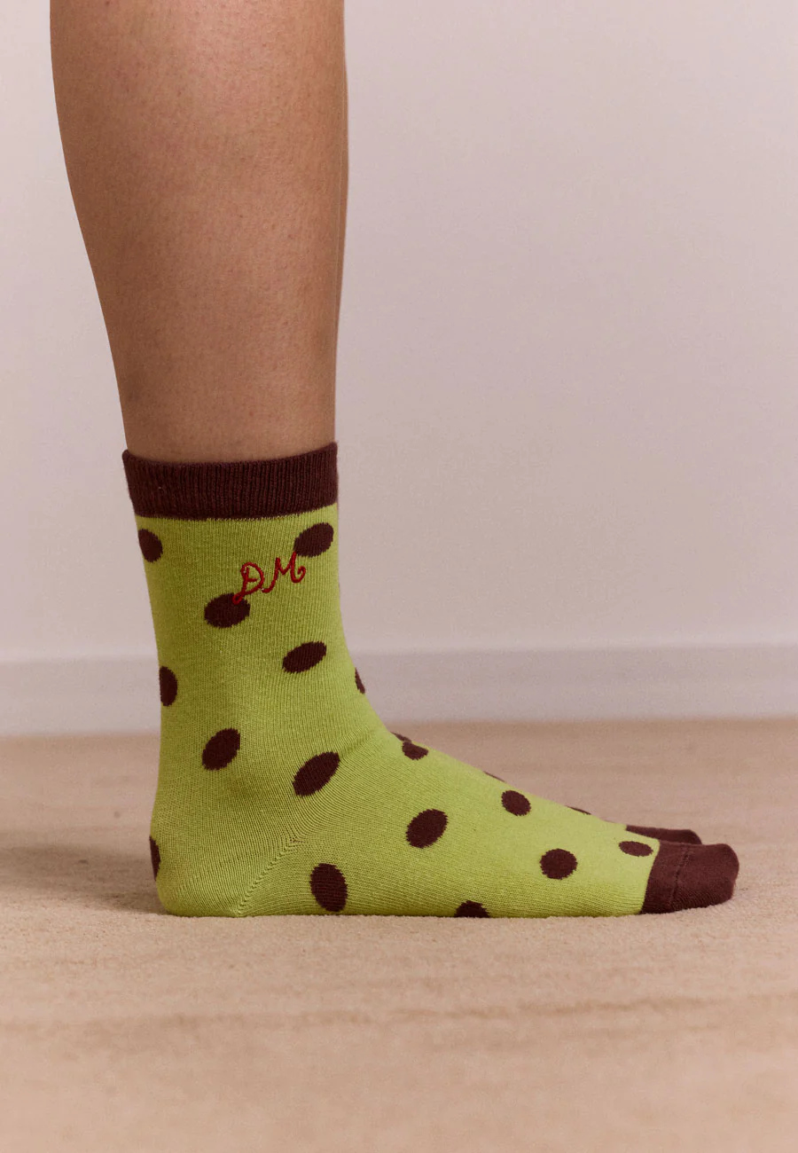 Damson Madder Calf Length 2 Pack Socks Choc & Avocado - Image 3