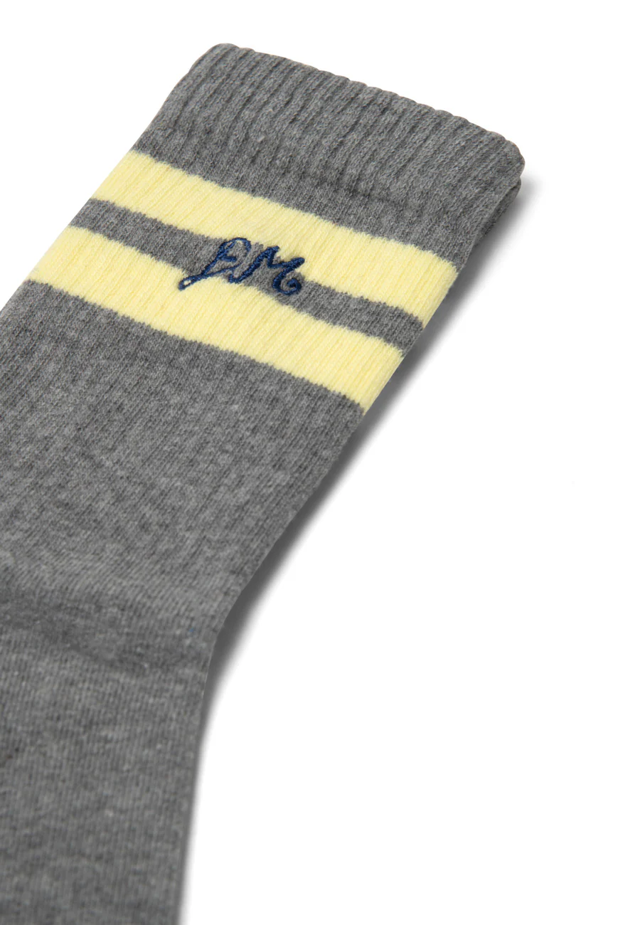 Damson Madder Calf Length Socks Grey Marl/Butter Stripe - Image 3