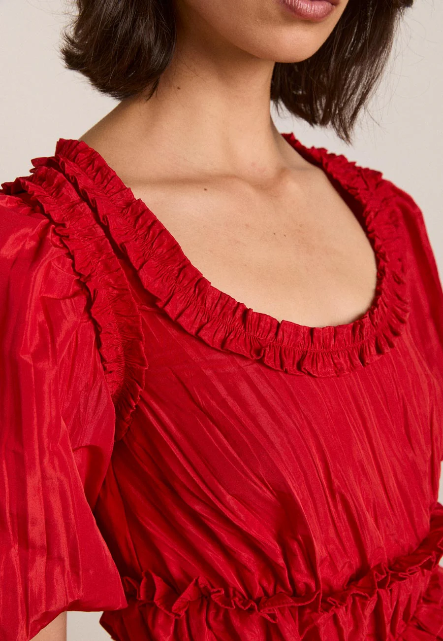 Damson Madder Everly Ruffle Blouse Red Tafetta - Image 4