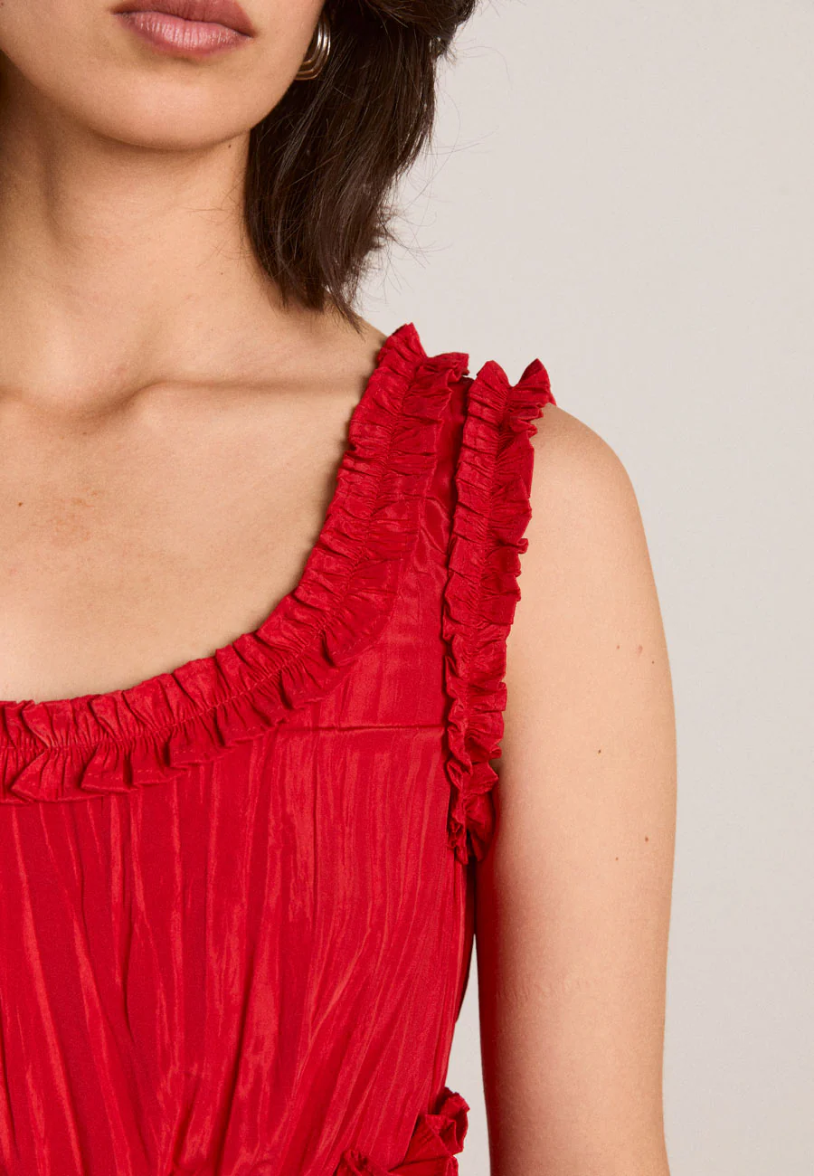 Damson Madder Everly Ruffle Blouse Red Tafetta - Image 6