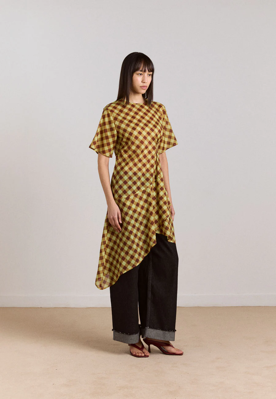 Damson Madder Harmony Sheer Midi Dress Choc Avo Gingham - Image 3