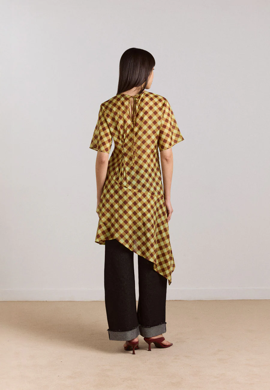 Damson Madder Harmony Sheer Midi Dress Choc Avo Gingham - Image 4