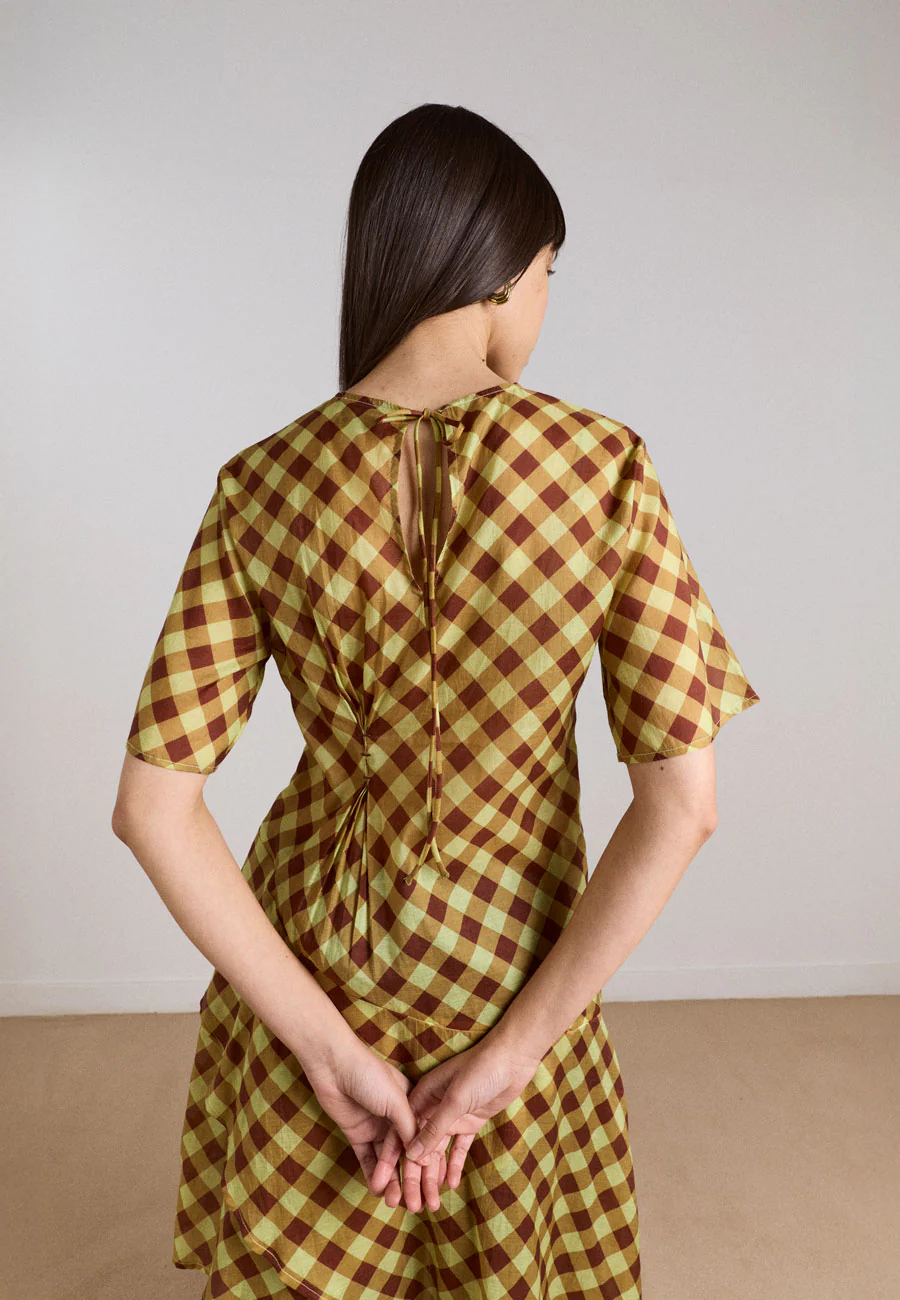 Damson Madder Harmony Sheer Midi Dress Choc Avo Gingham - Image 5