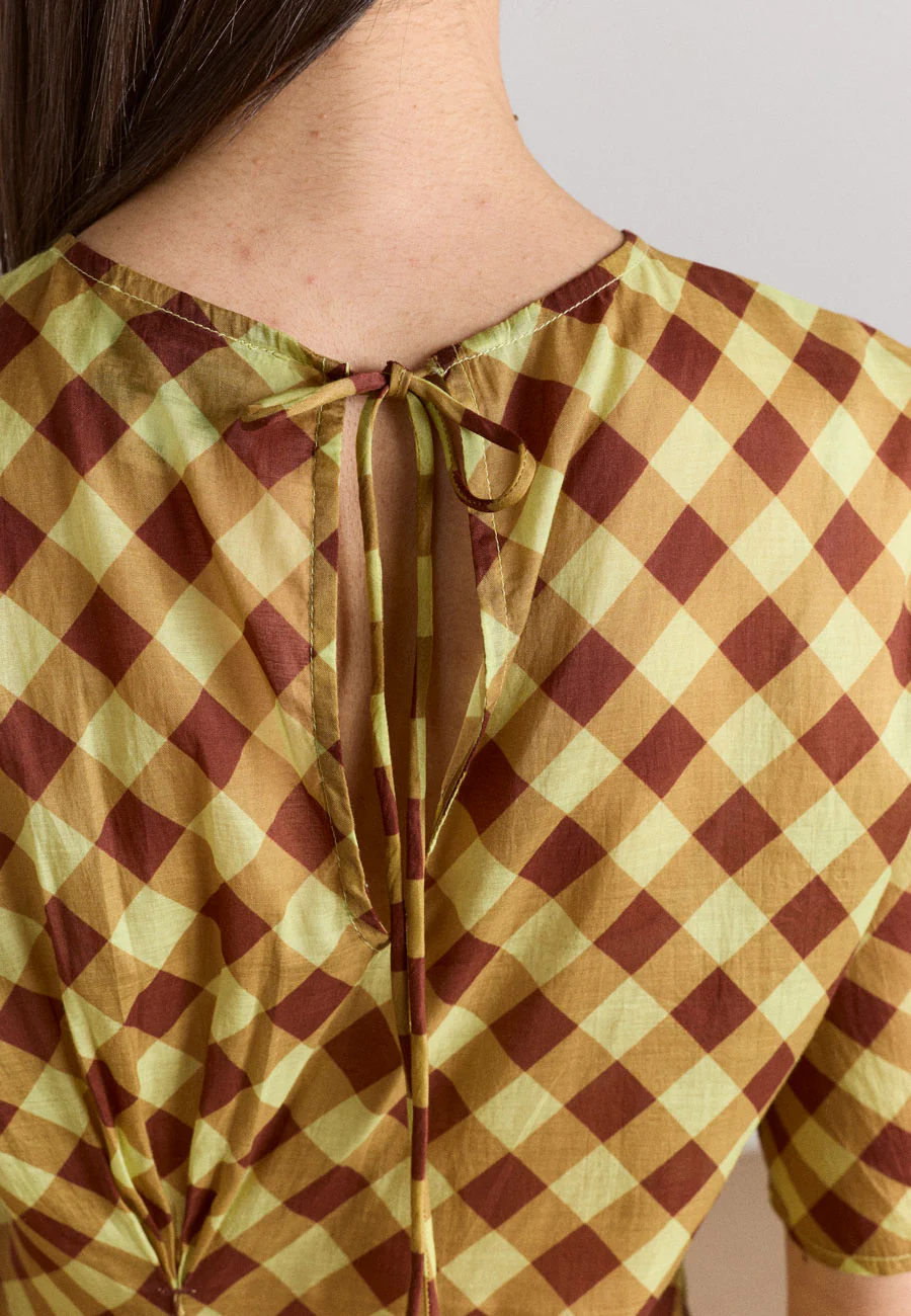 Damson Madder Harmony Sheer Midi Dress Choc Avo Gingham - Image 6