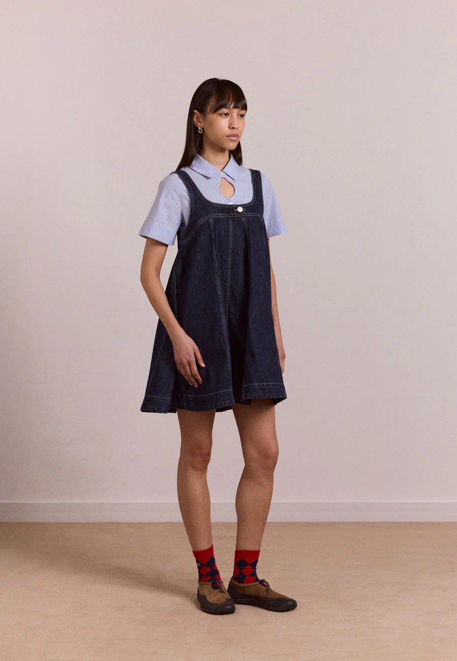 Damson Madder Immy Mini Dress Dark Wash - Image 2
