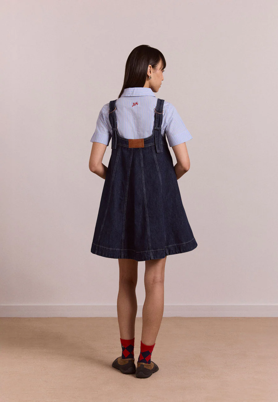 Damson Madder Immy Mini Dress Dark Wash - Image 3