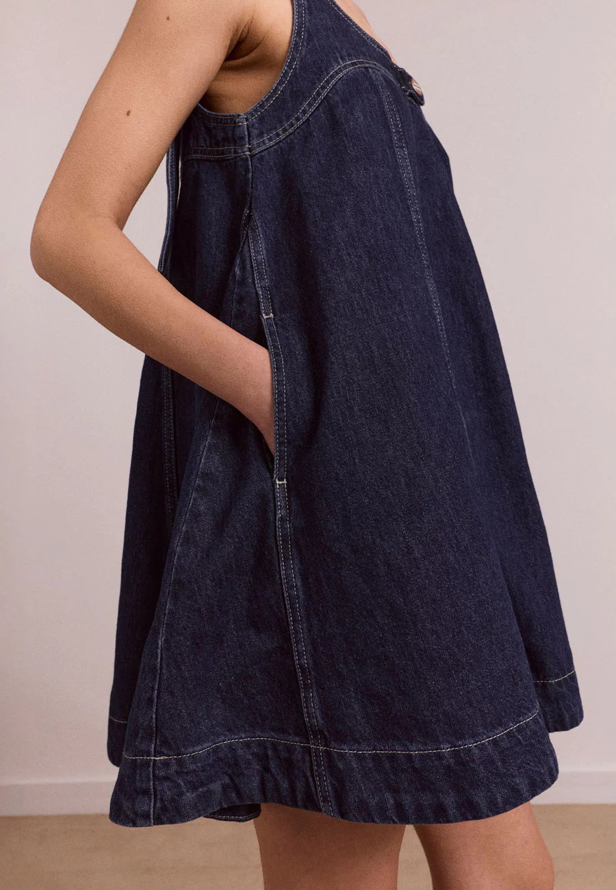 Damson Madder Immy Mini Dress Dark Wash - Image 5