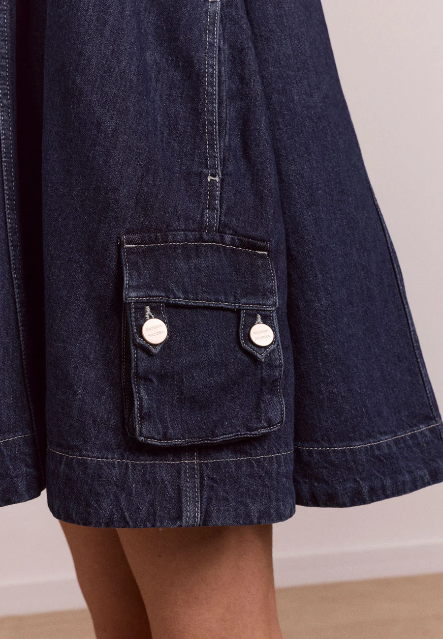 Damson Madder Immy Mini Dress Dark Wash - Image 6