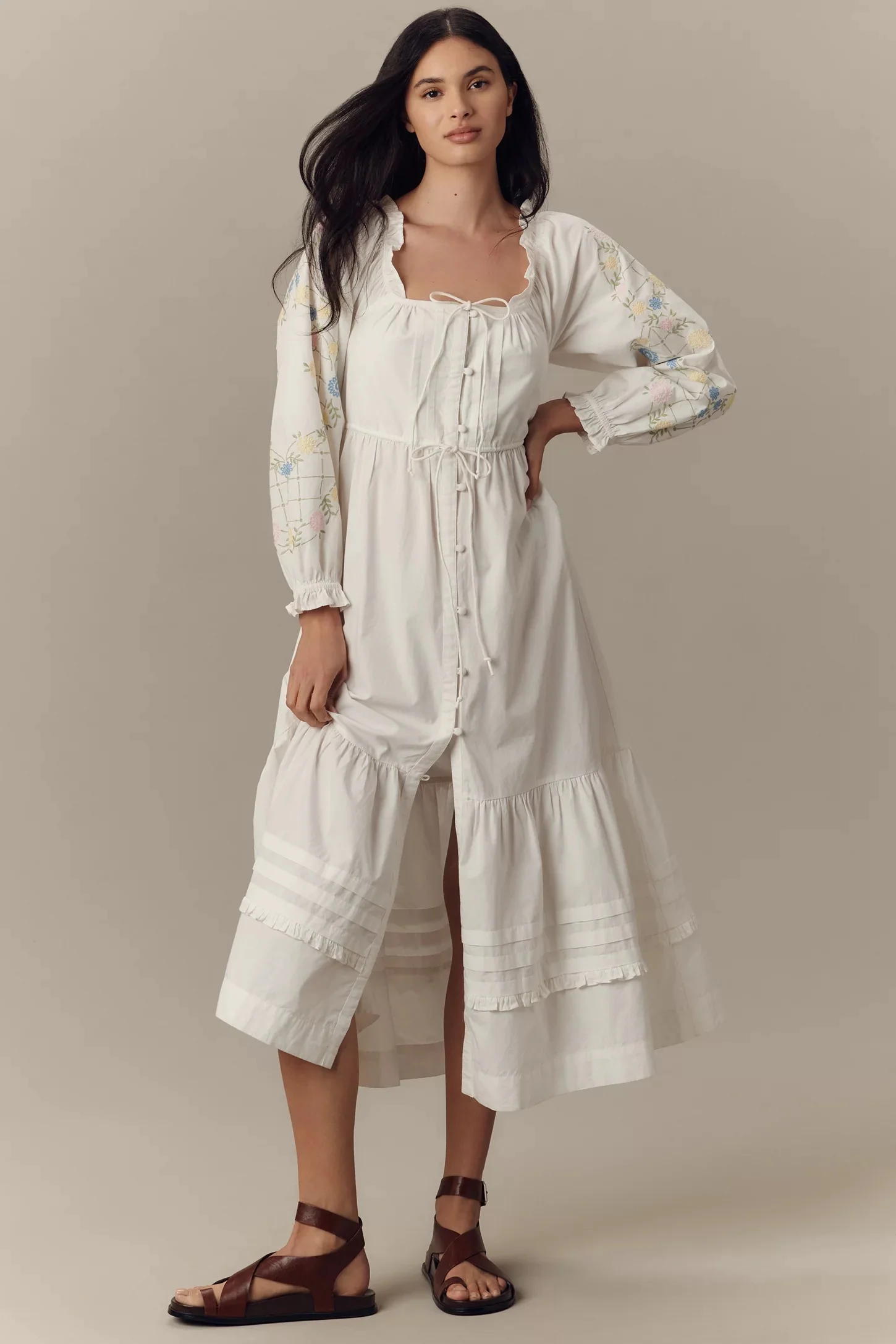 Damson Madder Junia Midi Dress Embroidered White - Image 3