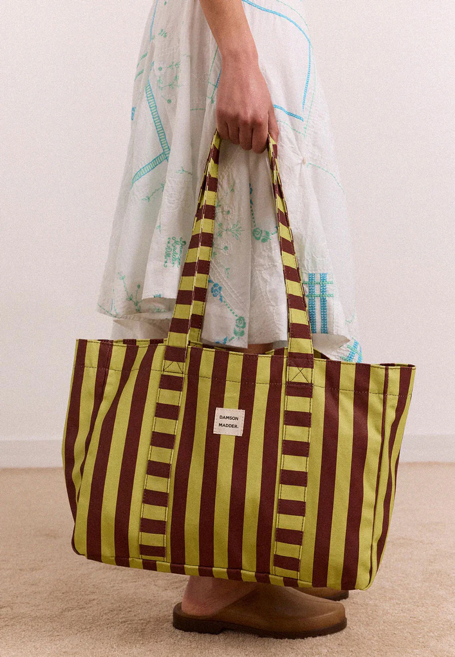Damson Madder Large Canvas Tote Bag Green Stripe - Image 2