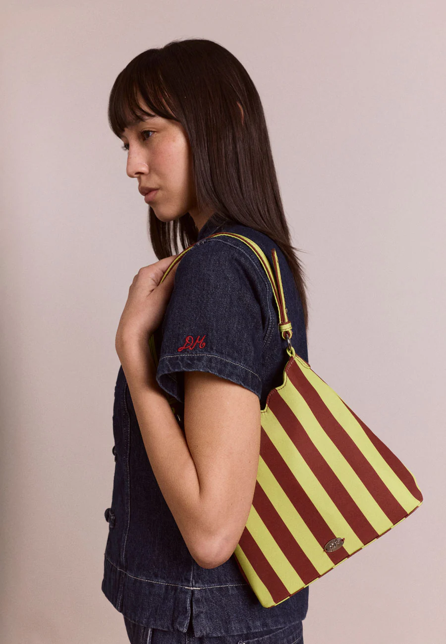 Damson Madder Lorelai Bag Avocado & Chocolate Stripe - Image 3