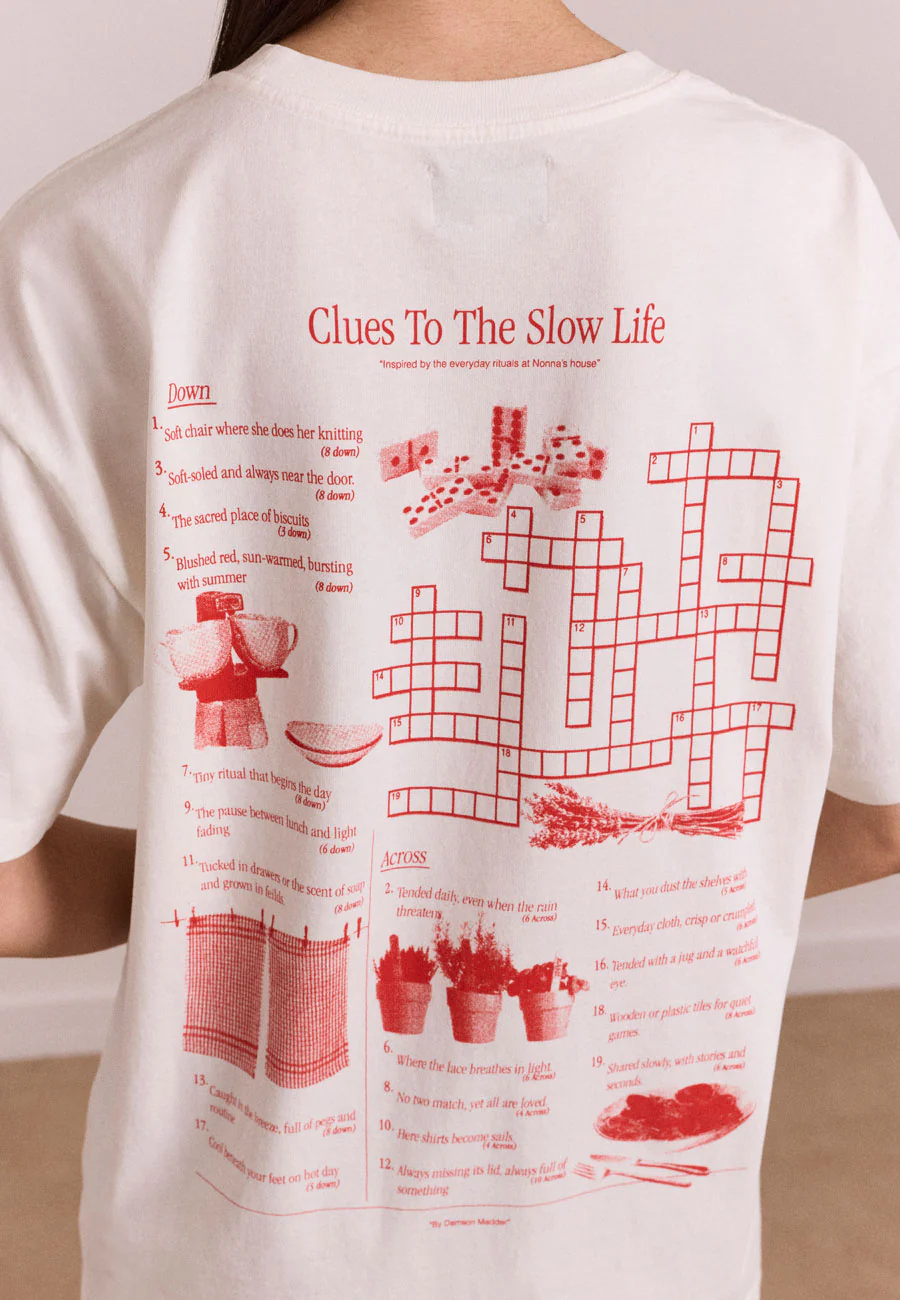 Damson Madder Slow Life Crossword Graphic Tee Ecru - Image 2