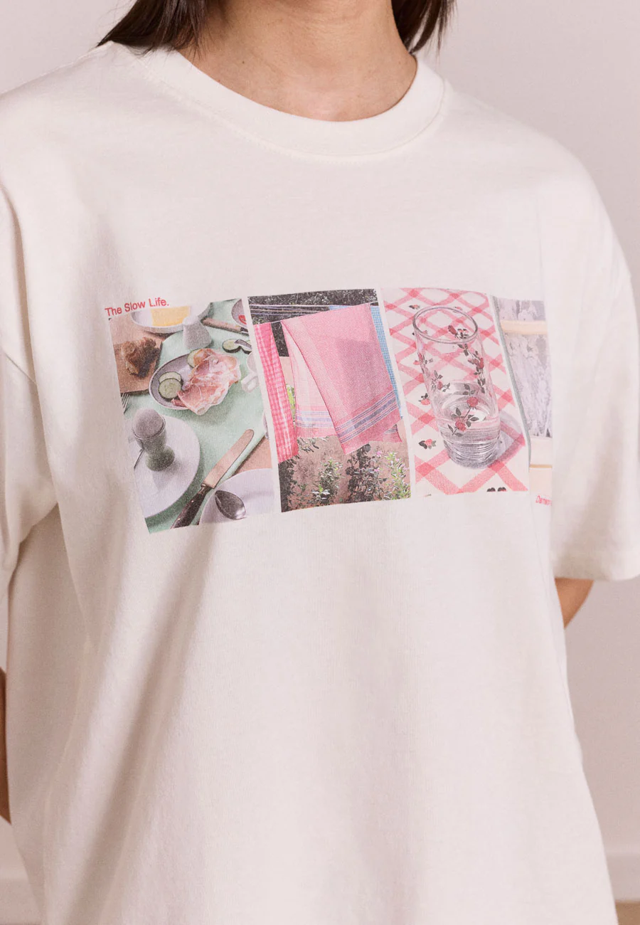 Damson Madder Slow Life Crossword Graphic Tee Ecru - Image 4