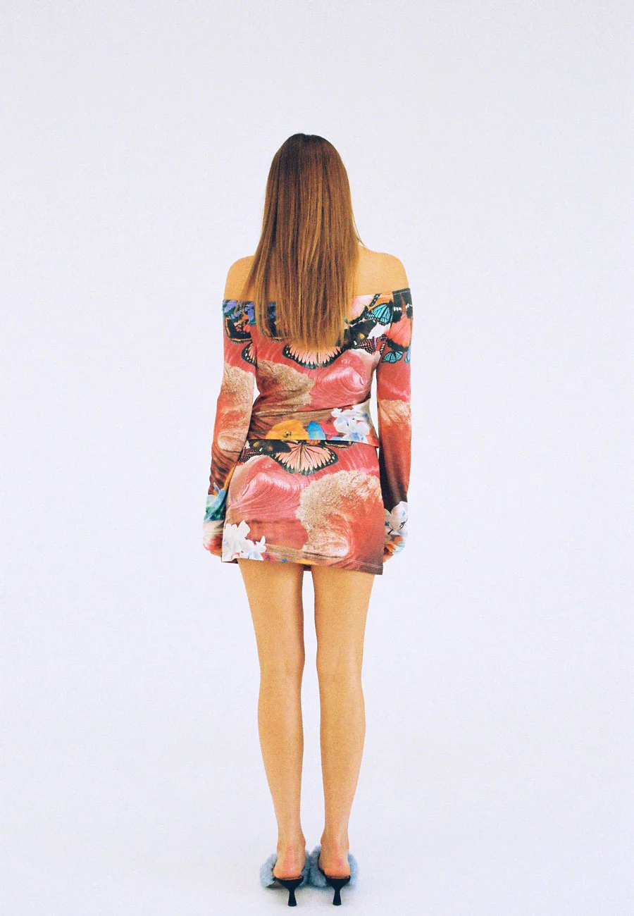 Lottie Hall Wave Off Shoulder Top Butterfly Wave Red - Image 5