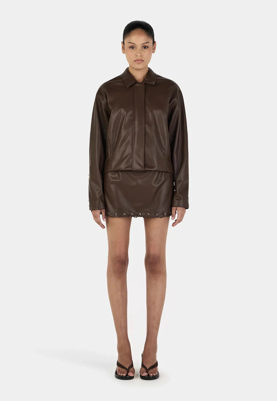 Ownley Giselle Lace Up Jacket Chocolate - Image 2