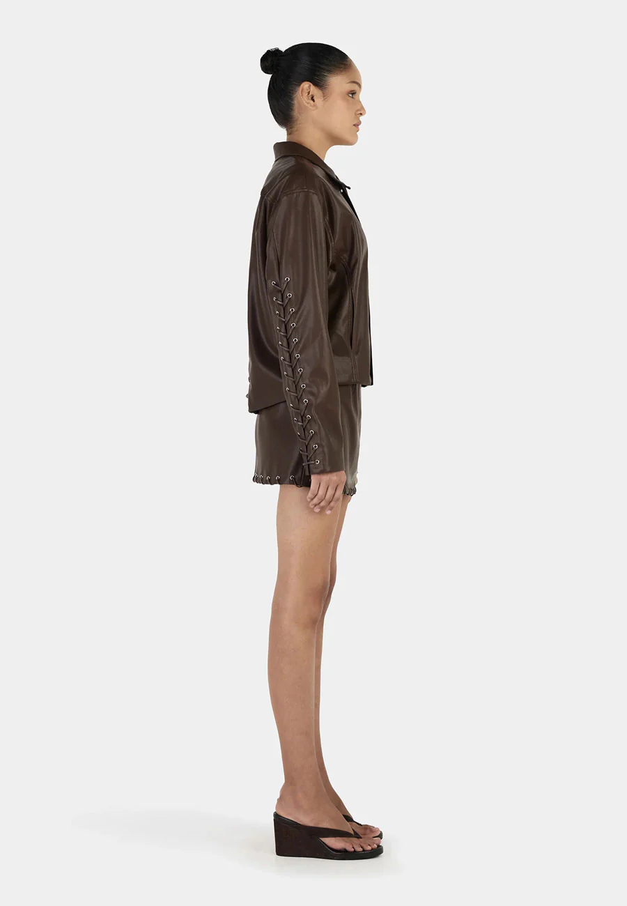 Ownley Giselle Lace Up Jacket Chocolate - Image 3