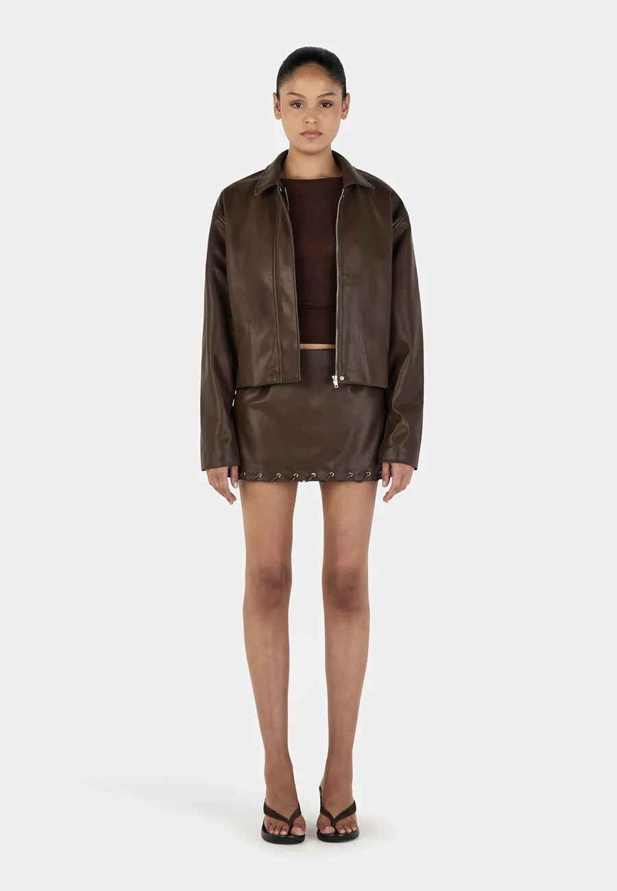 Ownley Giselle Lace Up Jacket Chocolate - Image 5
