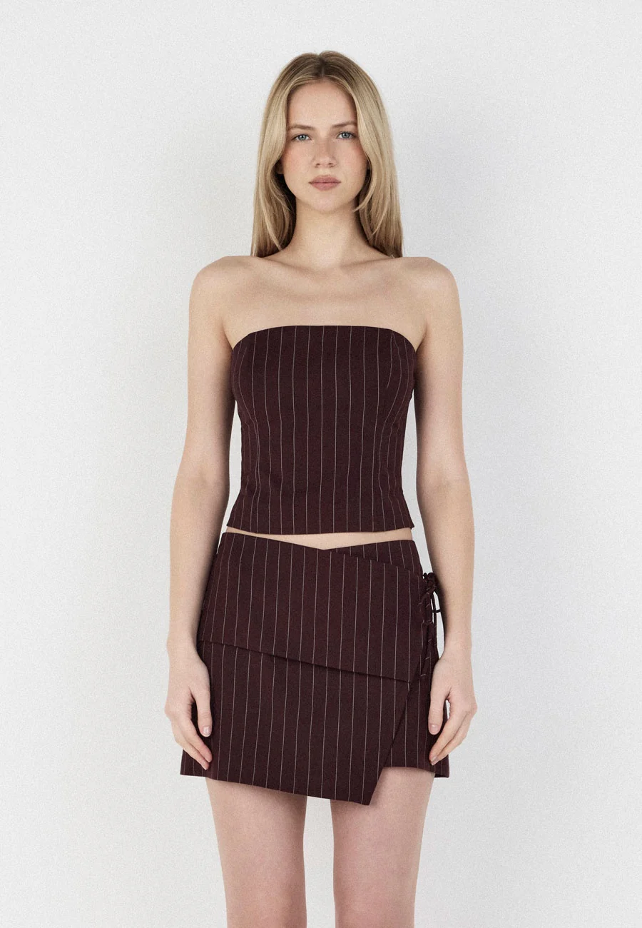 Ownley Ivy Wrap Skirt Cherry Choc Stripe