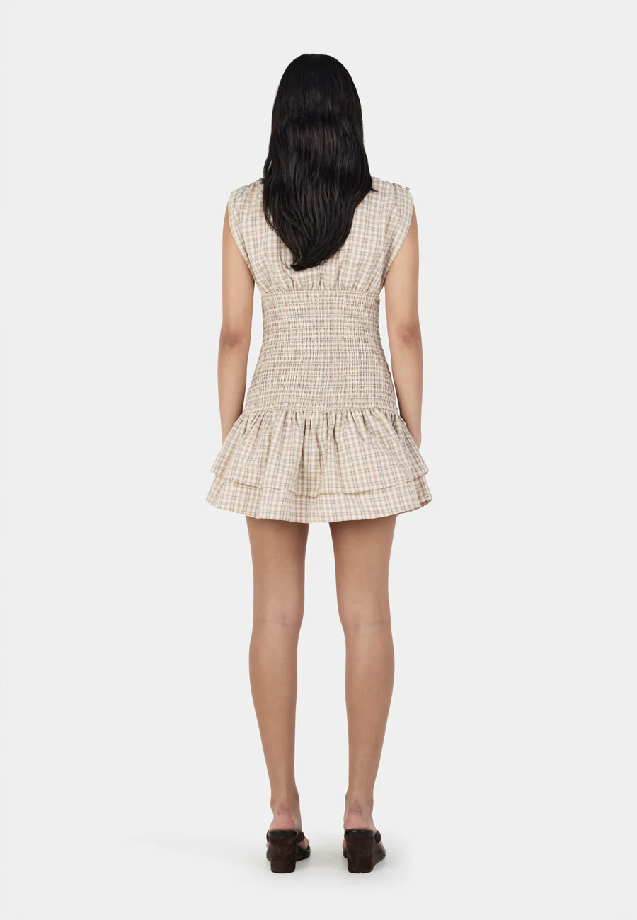 Ownley Nera Mini Dress Beige Tartan - Image 3