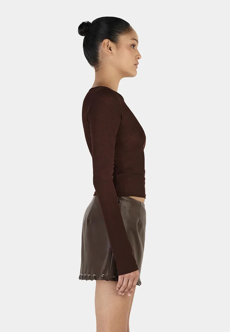 Ownley Sade Long Sleeve Top Chocolate - Image 2