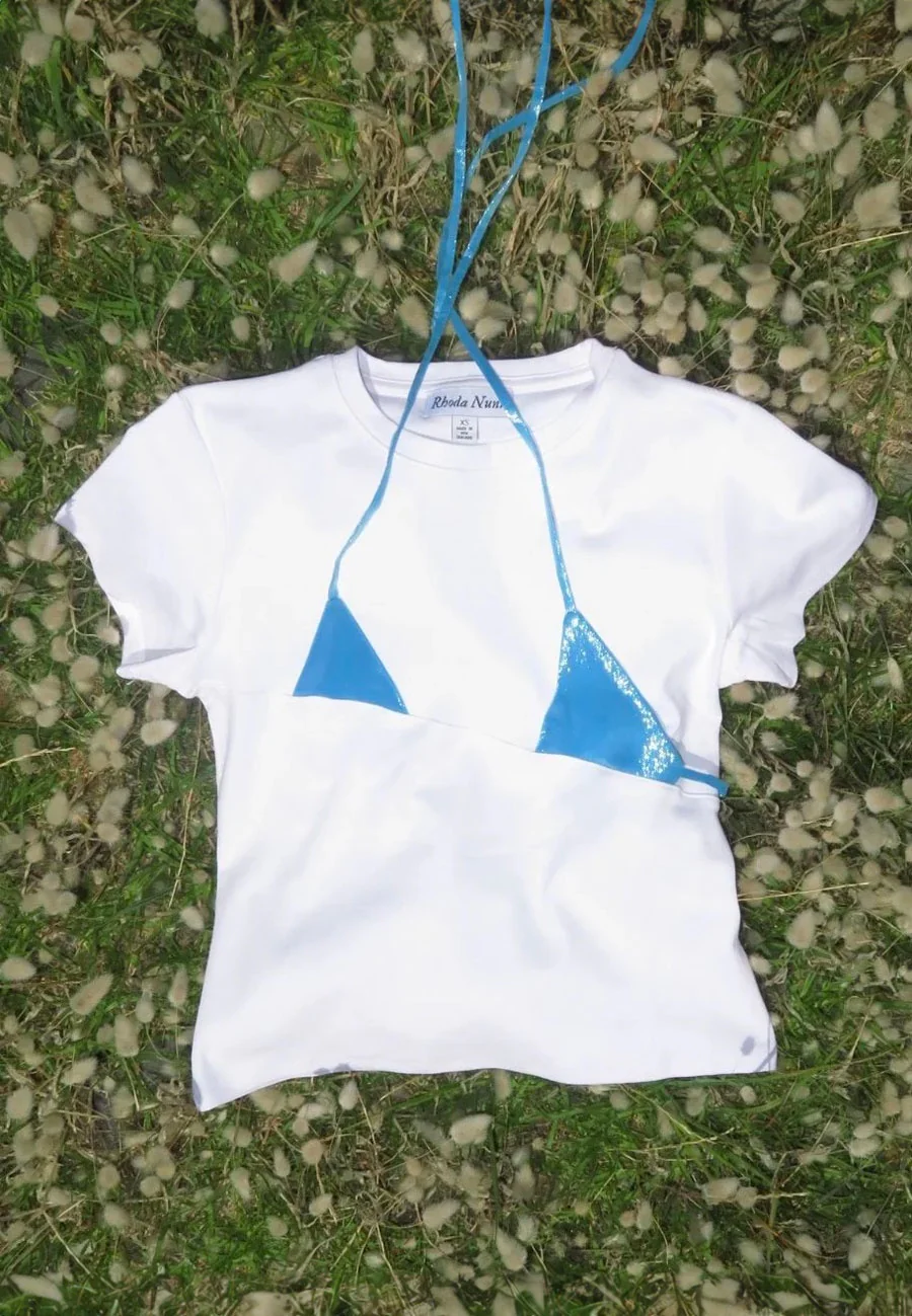Rhoda Nunn Off-Cut Tee White Blue Metallic Silk - Image 6