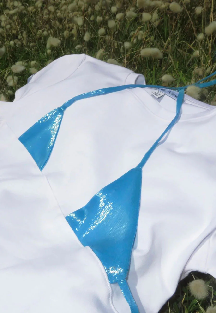 Rhoda Nunn Off-Cut Tee White Blue Metallic Silk - Image 7