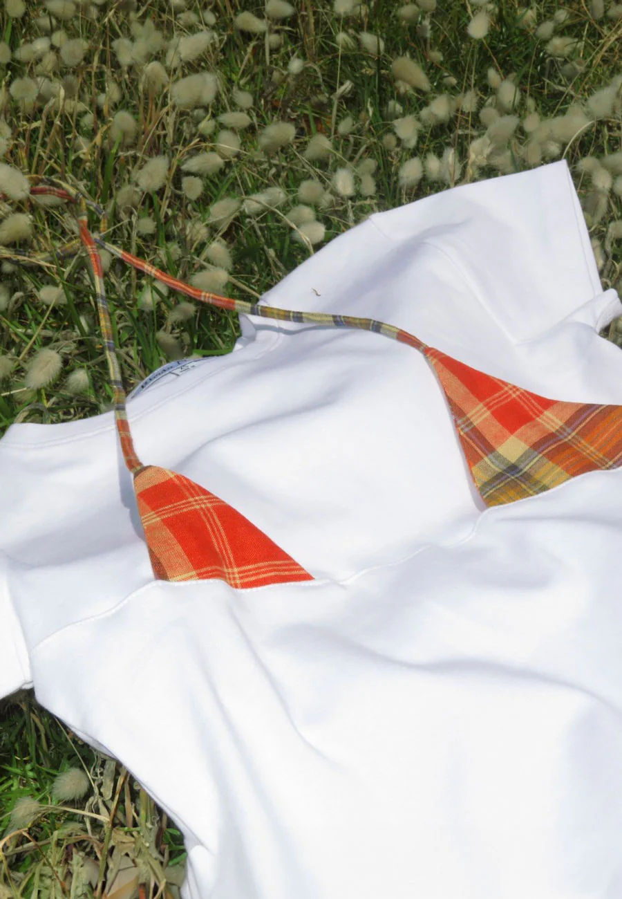 Rhoda Nunn Off-Cut Tee White Orange Check - Image 7