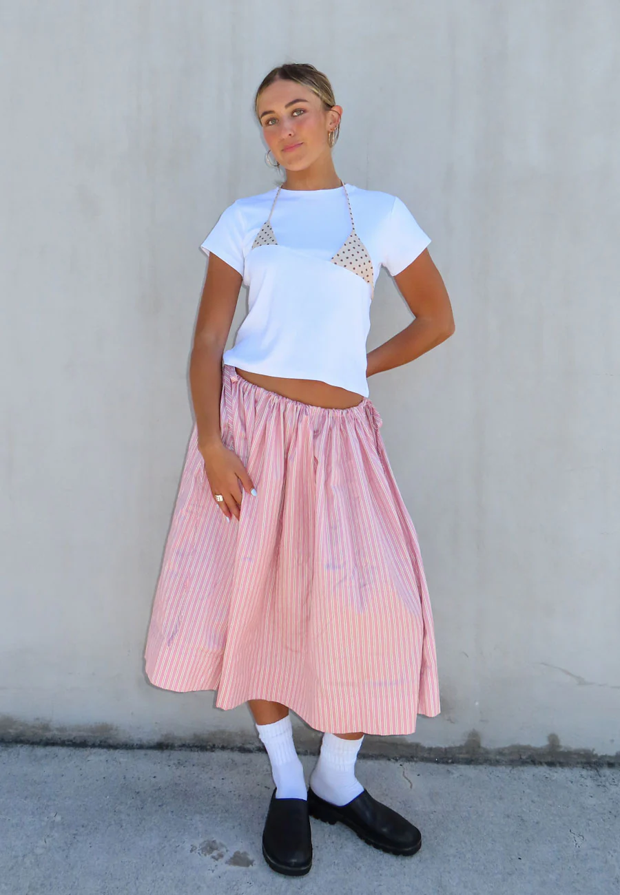 Rhoda Nunn Sunne Skirt Pink Sateen Stripe