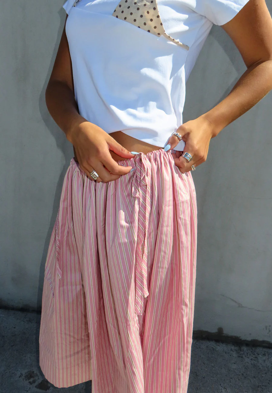 Rhoda Nunn Sunne Skirt Pink Sateen Stripe - Image 2