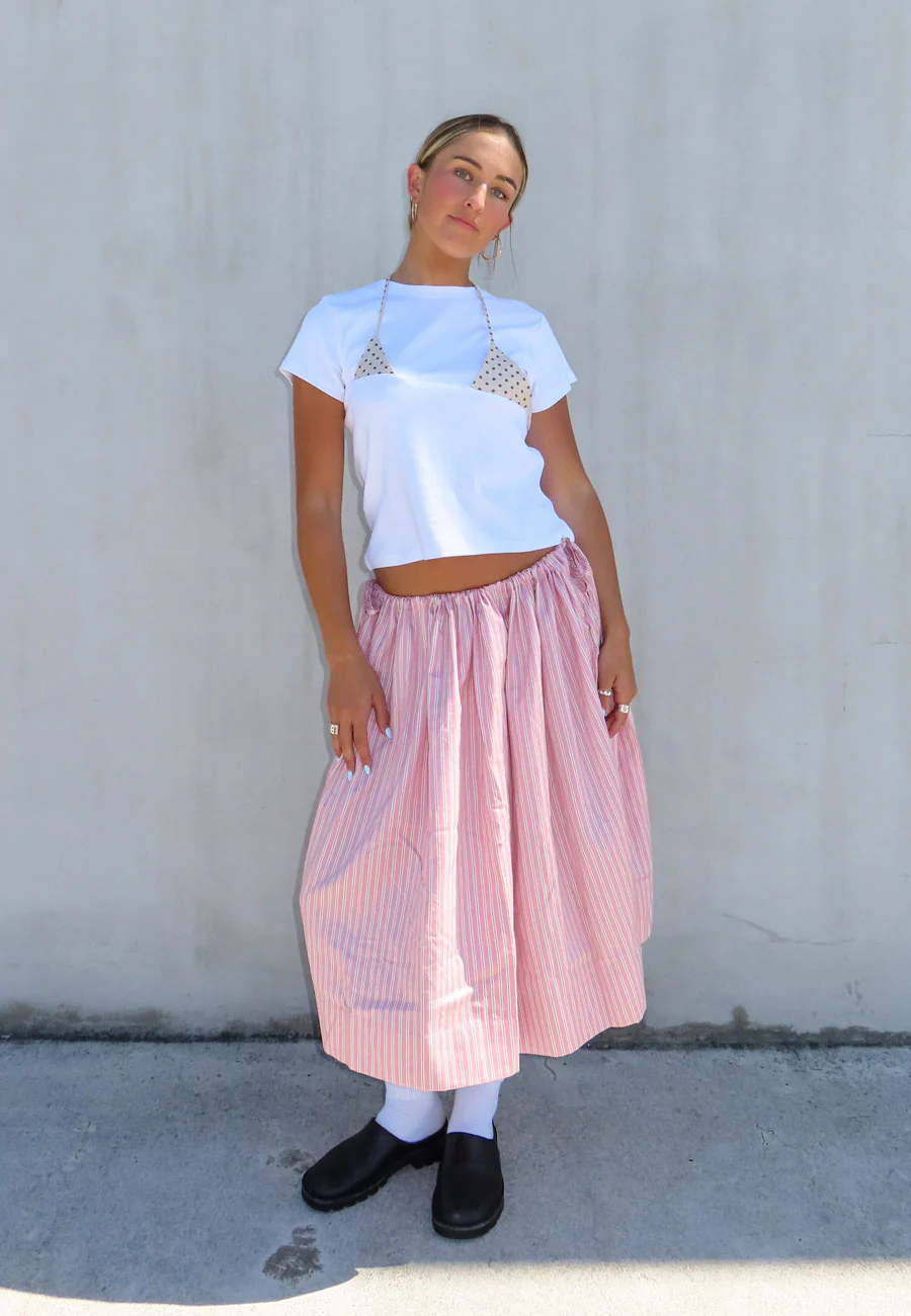 Rhoda Nunn Sunne Skirt Pink Sateen Stripe - Image 3